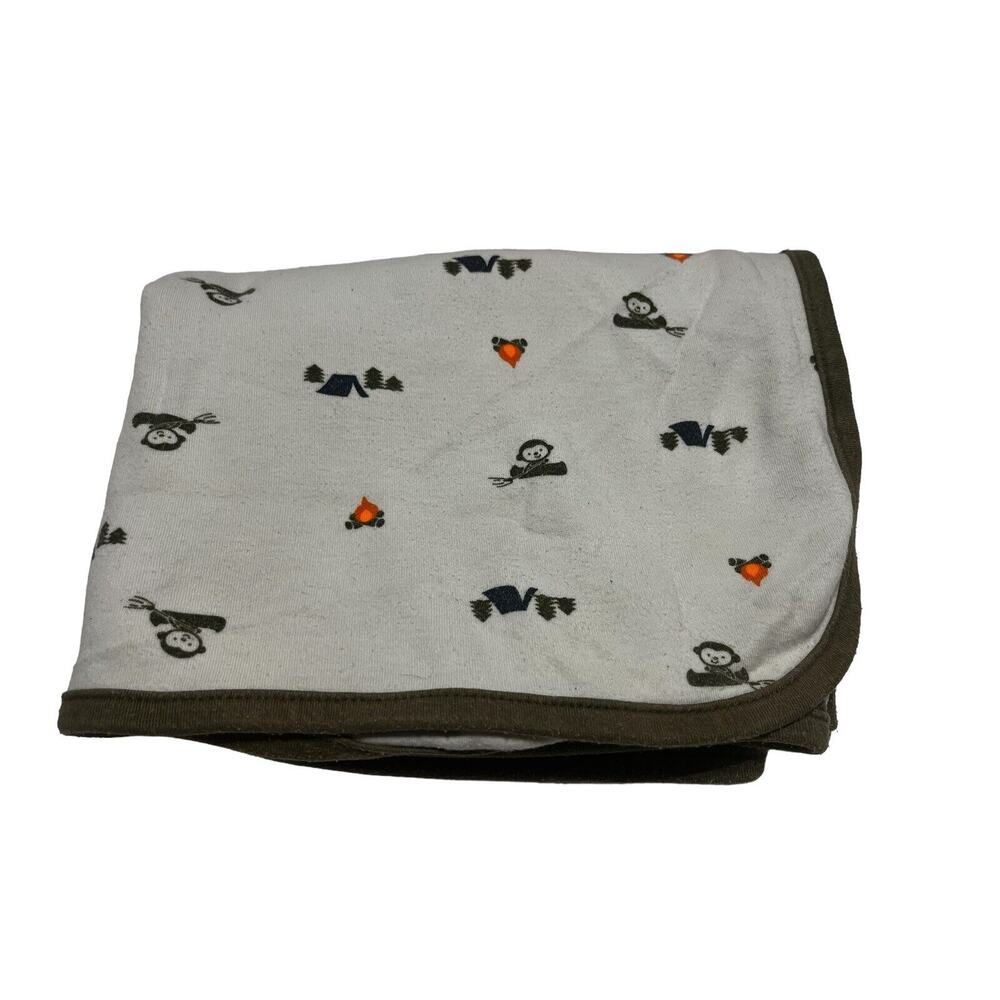 Just One You Carter's Monkey Camping Baby Blanket Orange Canoe Tent Campfire